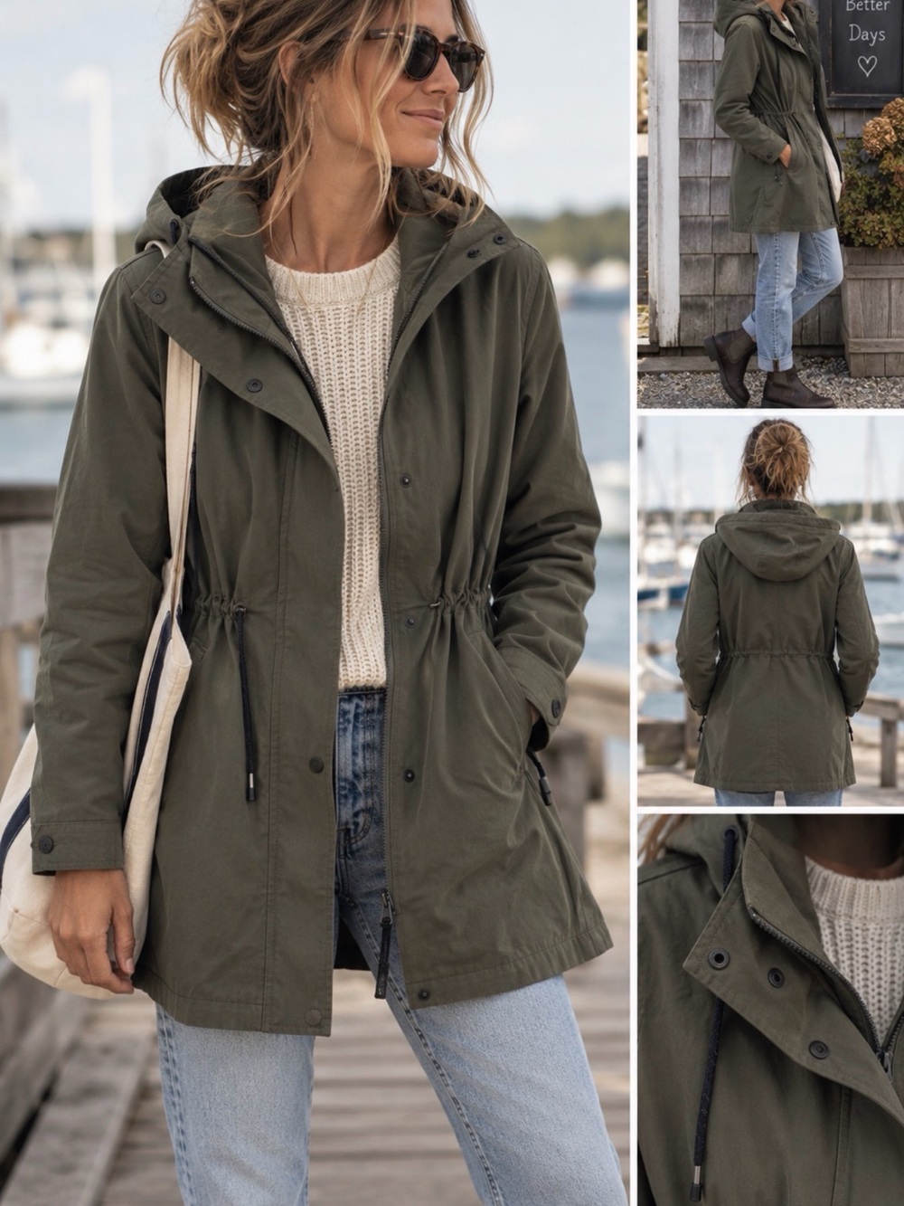 NAADAM Olive Drawstring Hooded Utility Jacket